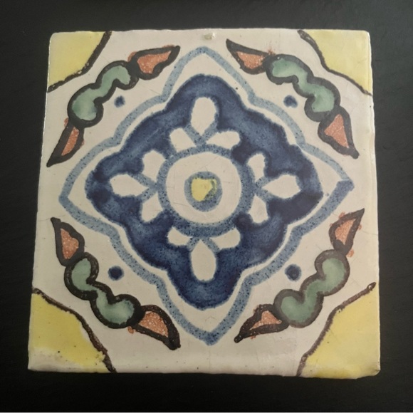 Mexican Hand Painted Terra-Cotta Talavera Vintage Tiles Set of 4 - Picture 2 of 10